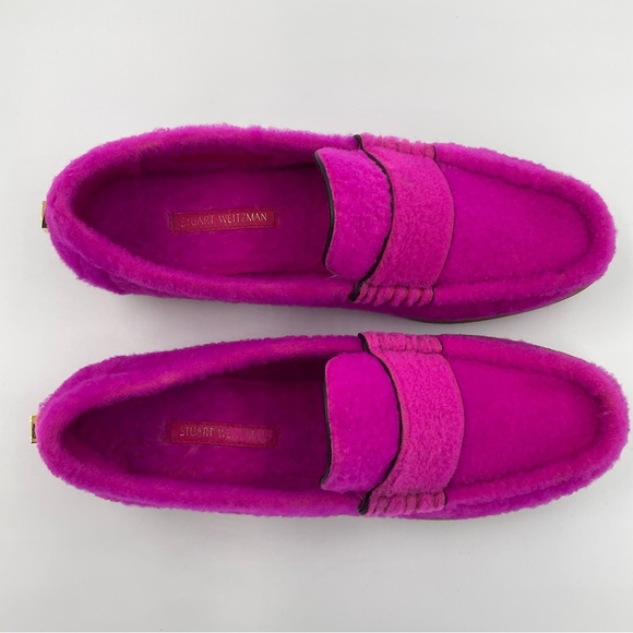 Stuart Weitzman RARE Bromley Spanish Shearling Lambs Wool Loafers Flamingo Pink - Picture 8 of 16